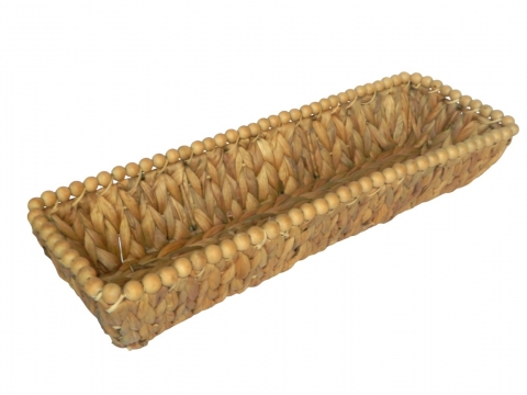 Water hyacinth bread basket with wooden beads
